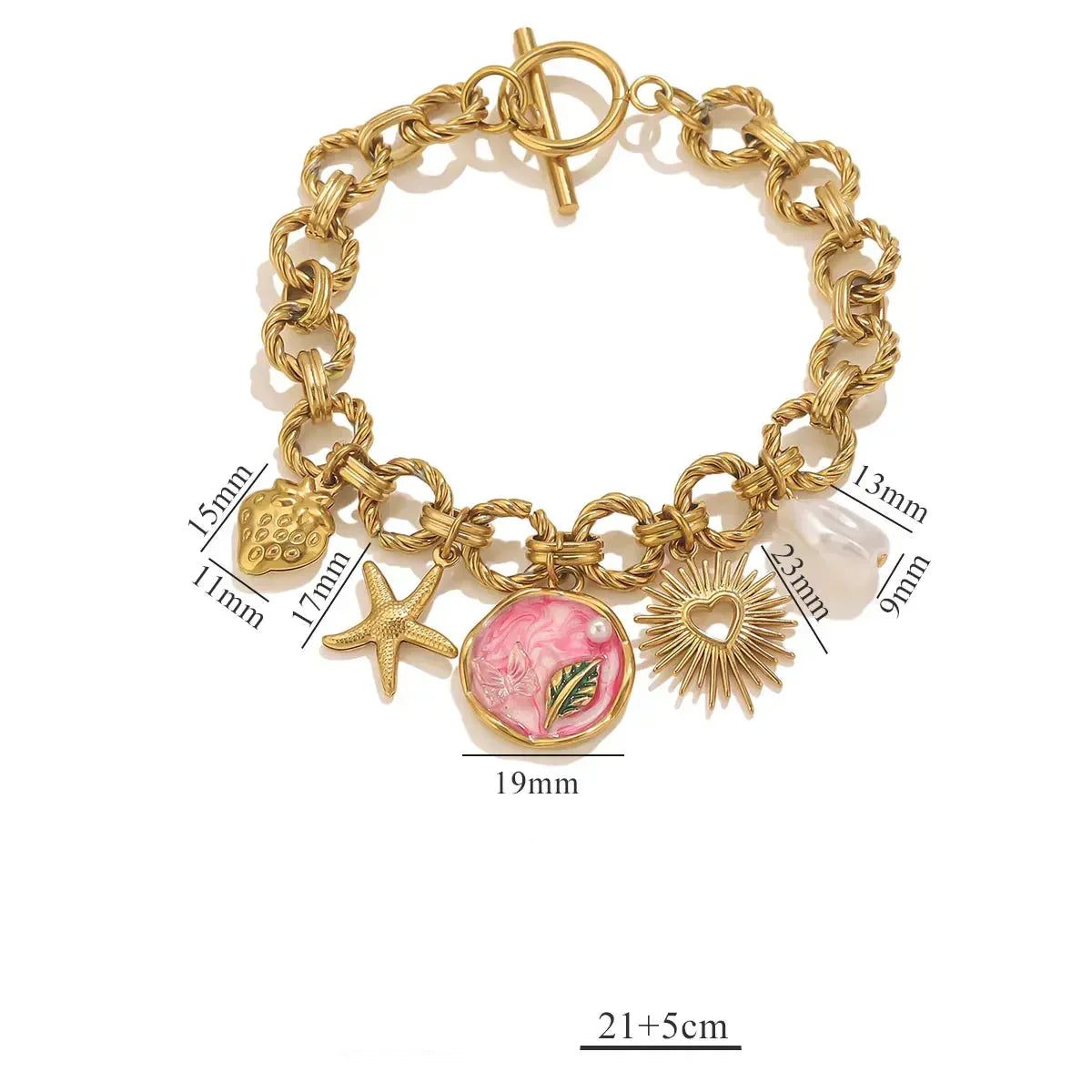 Armband mit Motiv-Anhänger aus Edelstahl, goldfarben – Modell 5
