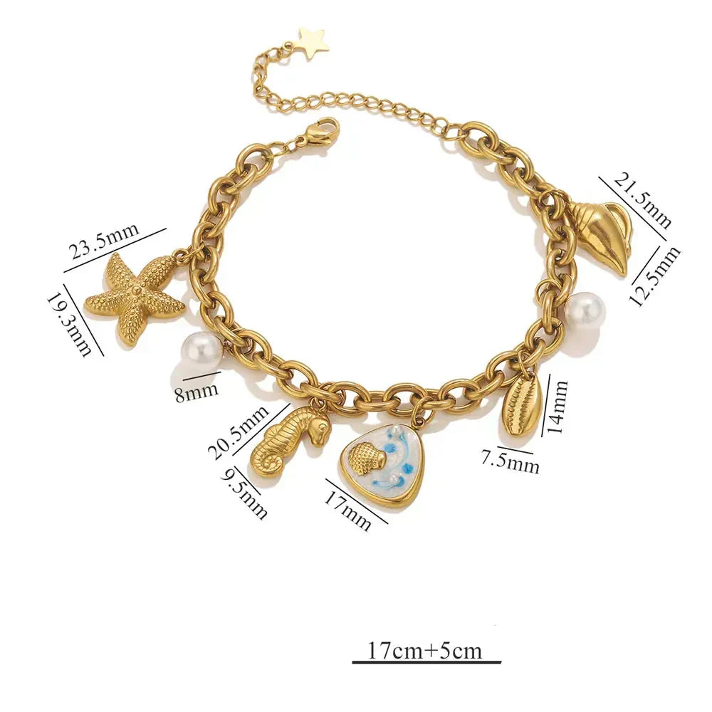 Armband mit Motiv-Anhänger aus Edelstahl, goldfarben – Modell 3