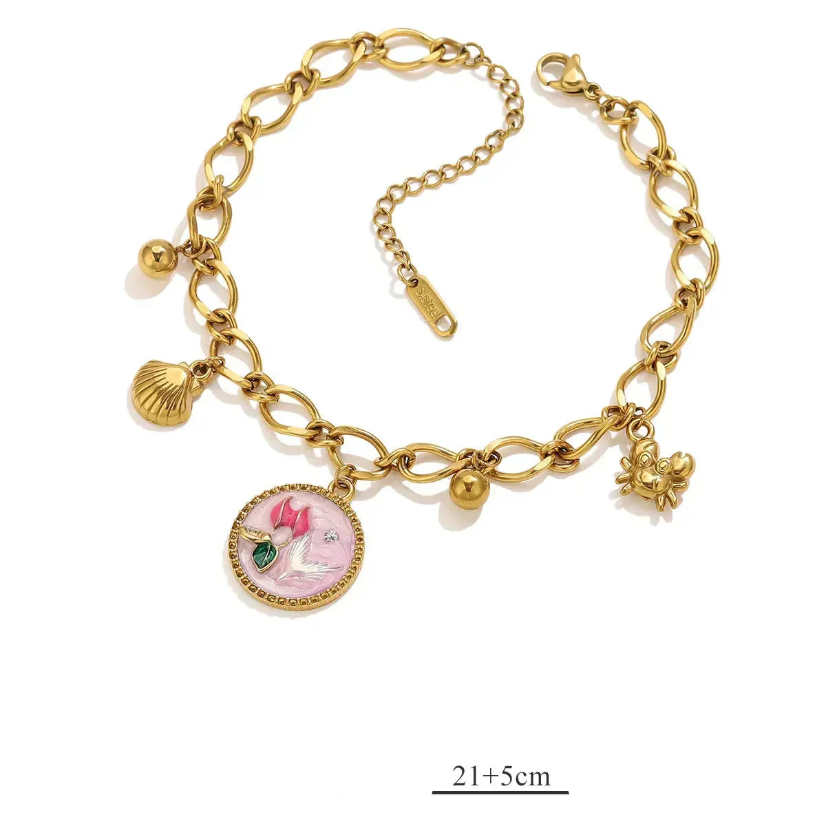 Armband mit Motiv-Anhänger aus Edelstahl, goldfarben – Modell 1
