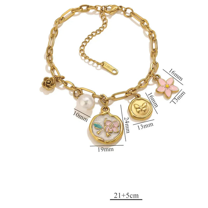 Armband mit Motiv-Anhänger aus Edelstahl, goldfarben – Modell 7