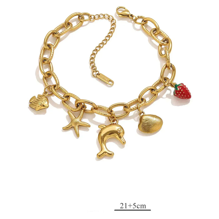 Armband mit Motiv-Anhänger aus Edelstahl, goldfarben – Modell 8