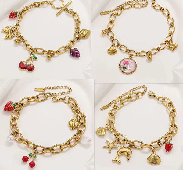 Armband mit Motiv-Anhänger aus Edelstahl, goldfarben, Ansicht 1